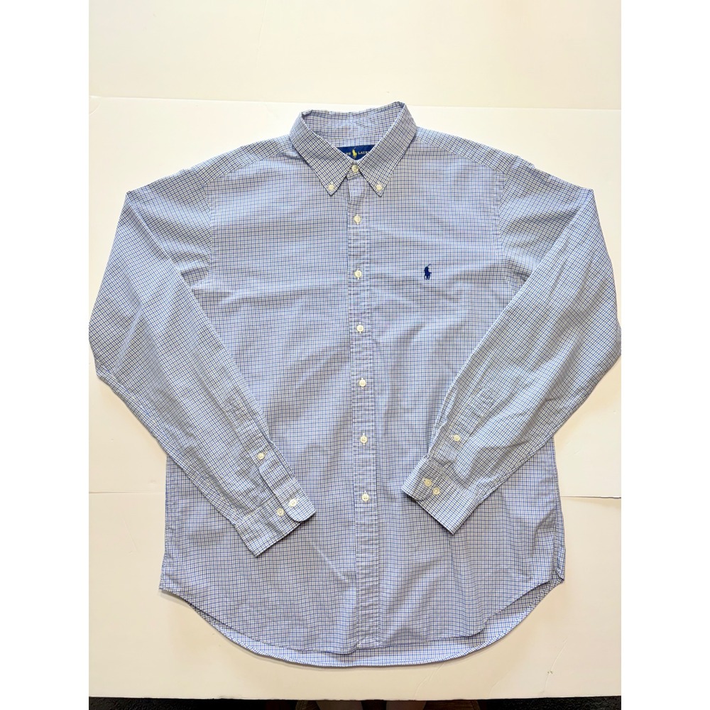 Polo Ralph Lauren Mens XL Blue Gingham Cotton Button Down Shirt Long Sleeve